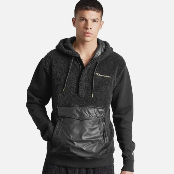 Champion Men's Faux-Fur Half-Zip Hoodie Sherpa Sweatshirt Size XS Cozy Comfy - Picture 2 of 10